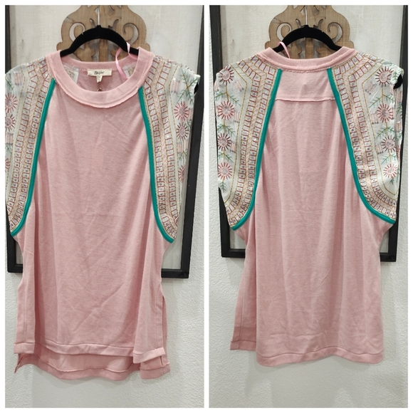 Casual Pink Sleeveless Tee with Embellished Detail - Picture 2 of 5